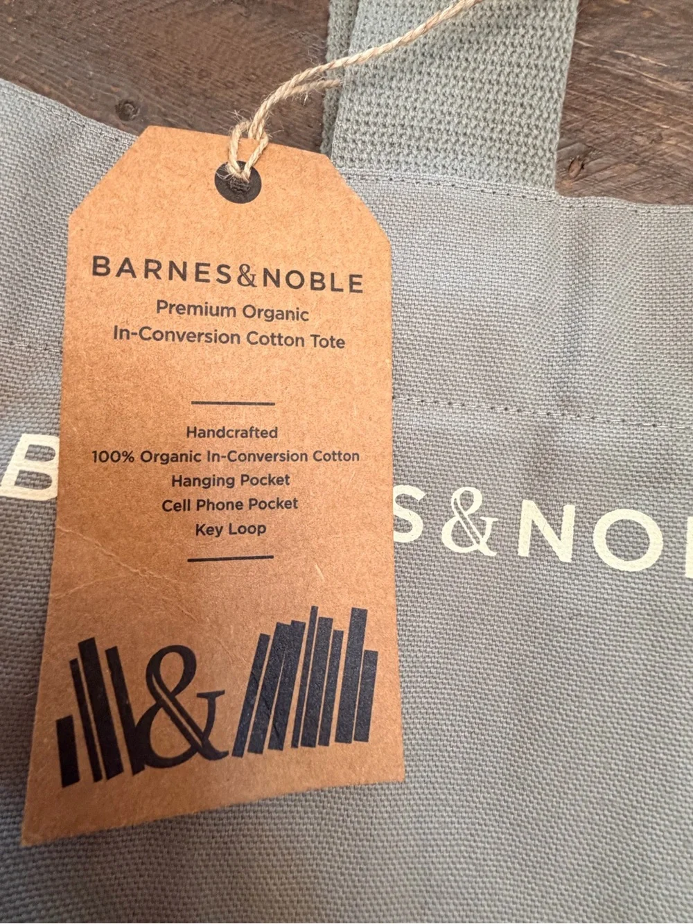 Barnes & Noble Lot of 2 100% Organic Grey Canvas Tote Natural Colors Tote NWT
